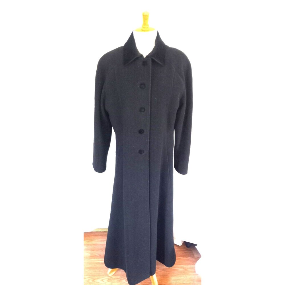 Preston & York Black Wool Modest  Maxi Coat with Velvet Collar Size 12